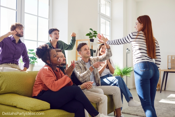 group of friends playing charades