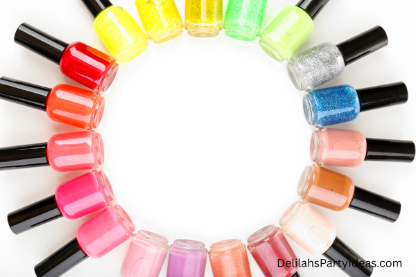 circle of colorful nail polish bottles