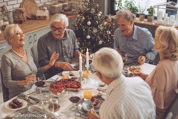 Group of senior friends having Christmas dinner