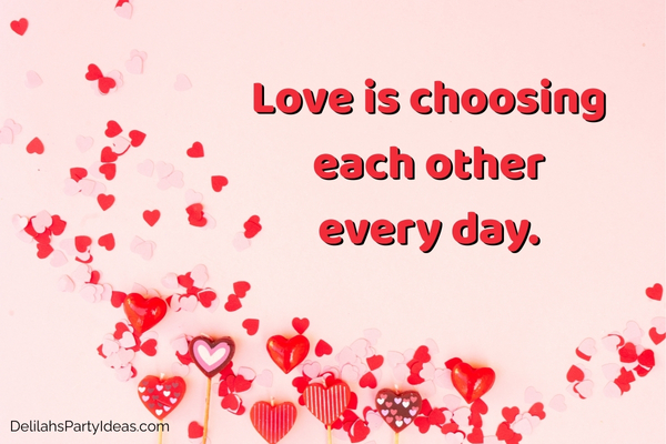 Light pink background with pink and red hearts, with quote overlay