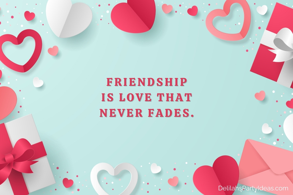 light blue background with hearts and gifts border, with quote overlay