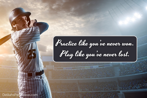 Baseball player about to swing his bat, with quote overlay