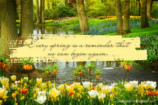 Beautiful spring river garden with quote overlay
