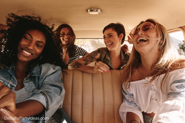 group of female friends in a road trip