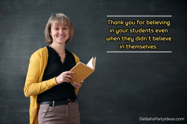 Teacher standing in front of blackboard, with quote overlay