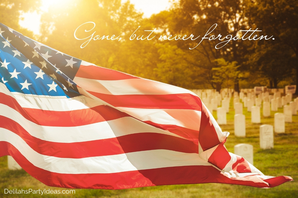 Memorial Day at cemetery with quote overlay