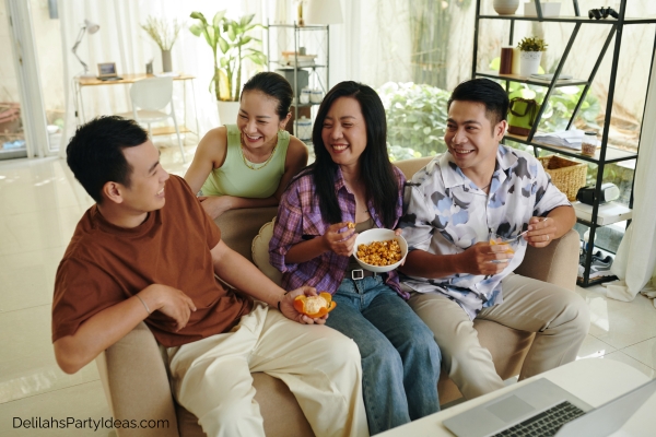 2 couples hanging out at home