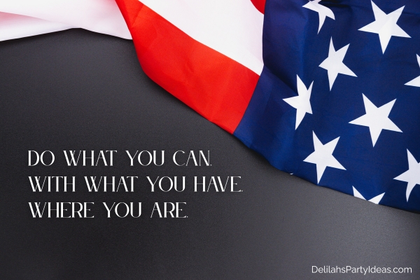 USA flag on black background with quote overlay