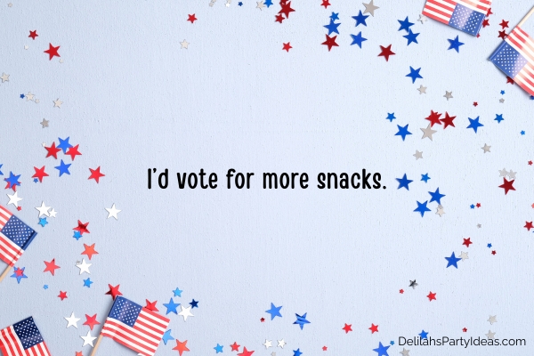 Little American flags and tiny star confetti on light blue background, with quote overlay