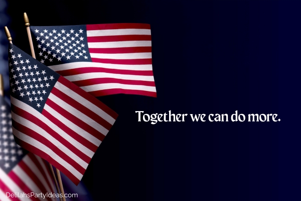 American flags on blue background with quote overlay