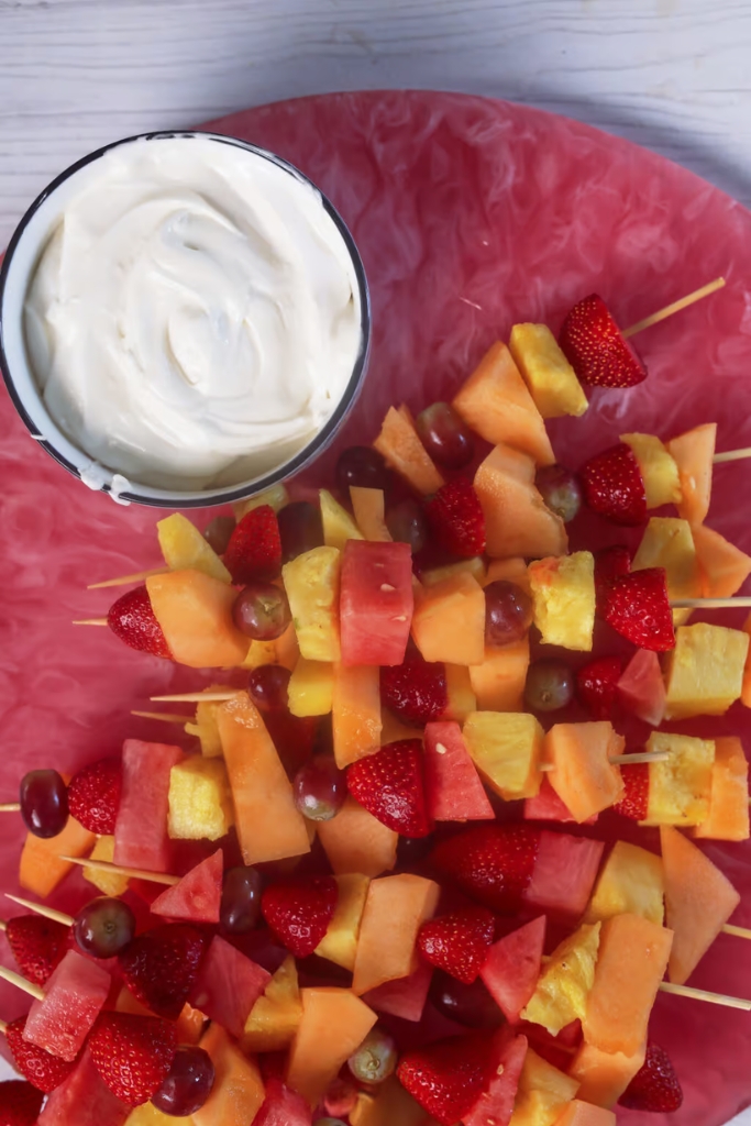 Fruit Kabobs with Marshmallow Cream Cheese Dip