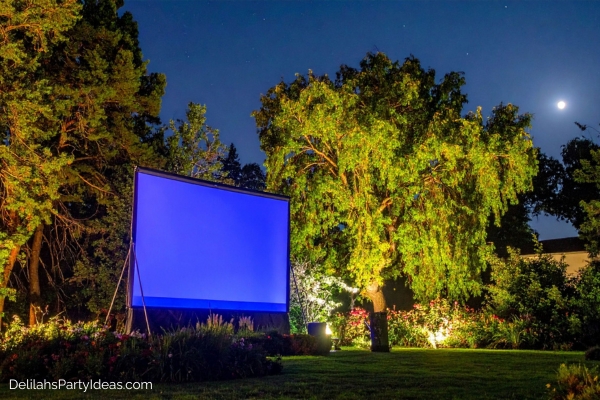 Projector screen in backyard