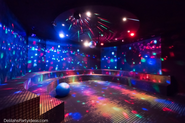 disco party with disco colored lights setup
