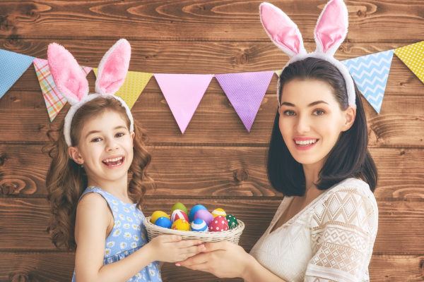 Mom and Daughter holding Easter basket