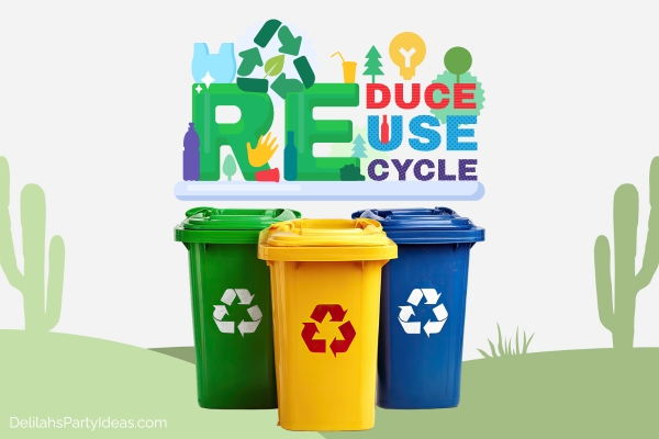 3 trash bins for reduce reuse recycle