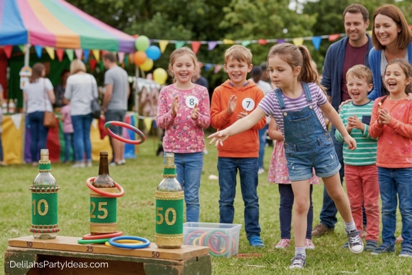 children playing ring toss game
