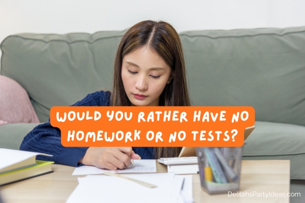 teen girl doing homework with question overlay