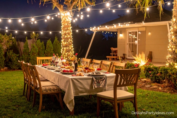 outdoor dinner party table setup