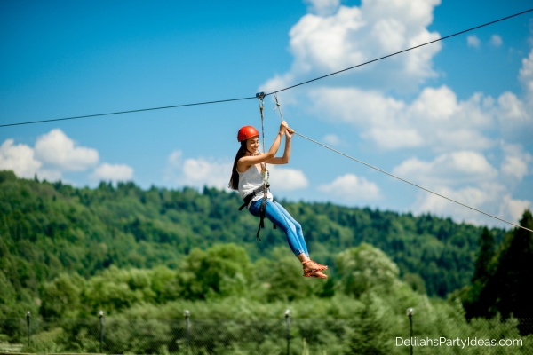 Woman ziplining