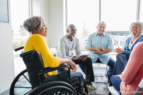 group of senior citizens telling stories