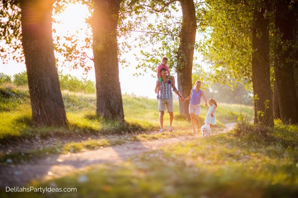 Family on a spring nature walk