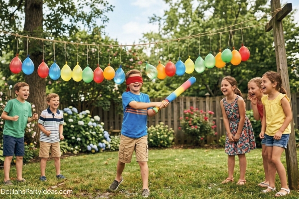 kids playing water balloon pinata