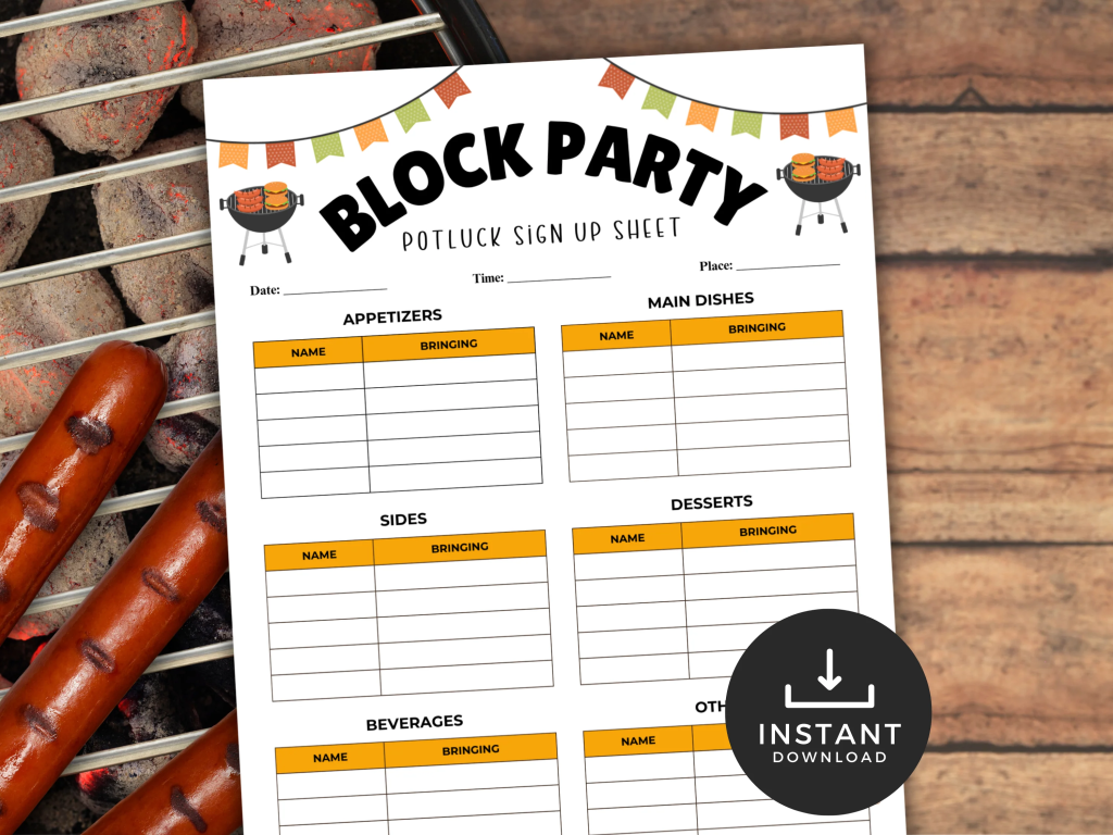 block party potluck sign up sheet