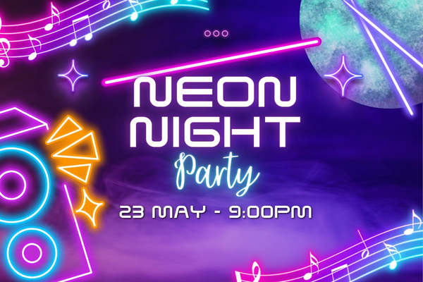 80s party invitation with colorful retro neon design