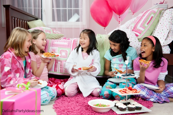 young girls having a pajama party