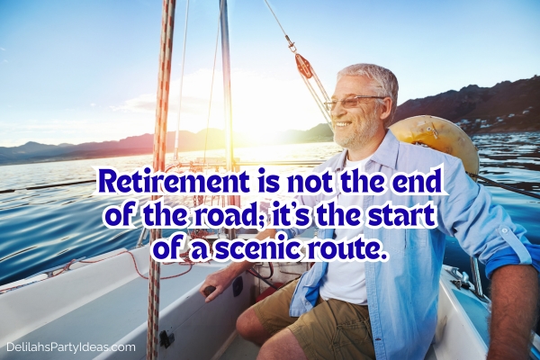 retired man on sailing at sunset, with quote overlay