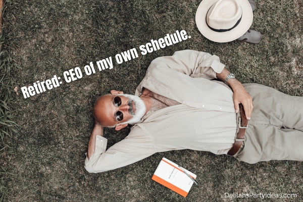 retired senior man lying on grass with quote overlay