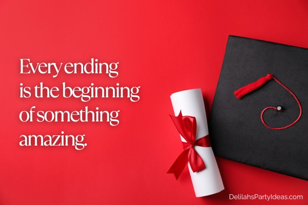 graduation cap and diploma on red background with quote overlay