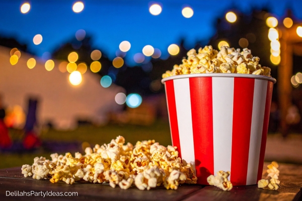 bucket of popcorn for an outdoor movie night