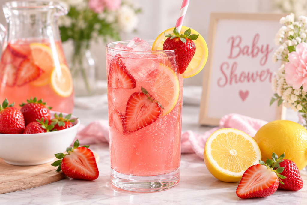 Strawberry lemonade fizz mocktail